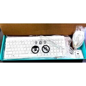 HP White Corded Slim Line Keyboard and corded Mouse NIP